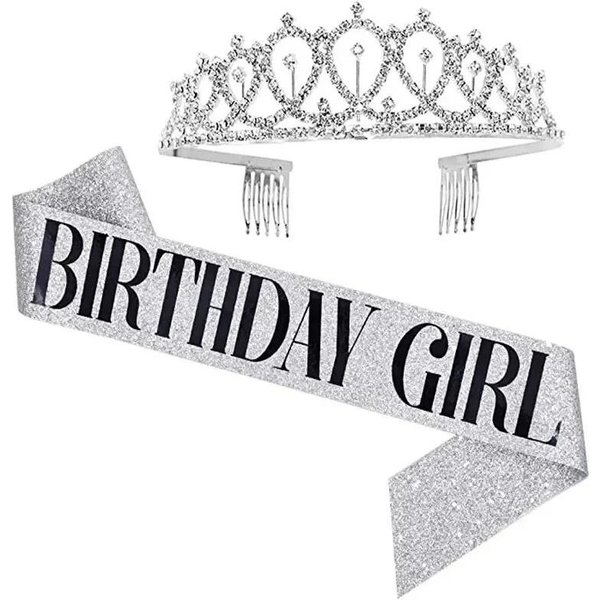 Set De Banda Y Tiara De PedreríA Reina De CumpleañOs Para Mujer Tiara Reina De PedreríA Para NiñA Accesorios Para El Cabello De Cristal Brillante Plata-image