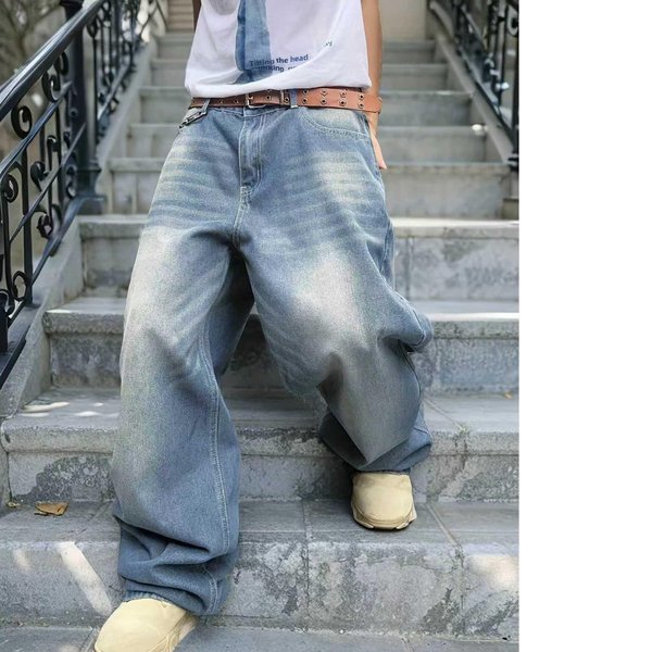 MęSkie Jeansy Denimowe Y2K RozciąGliwe LuźNe Dla MężCzyzn Modne Codzienne Spodnie Streetwear Denim Hip Hop Szerokie Proste Spodnie S Niebieski-image