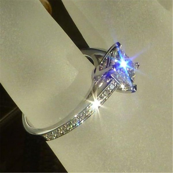 Anillo De Diamante De Laboratorio 0,6Ct Corte Princesa Lujoso Anillo De Boda Compromiso Plata De Ley 925 AutéNtica Para JoyeríA Nupcial De Mujer 5 Gray-image