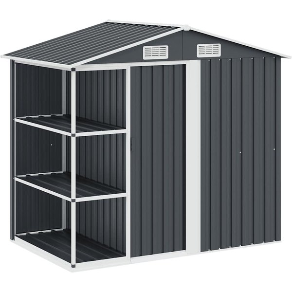 Cobertizo De JardíN Con Estante Gris Antracita 205 X 130 X 183 Cm Hierro-image