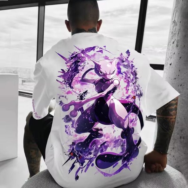 Camiseta De Manga Corta Oversize Unisex Estampado De DragóN Azul Charizard Pokemon Anime CláSico Ropa Urbana Tops Hombre S Gray-image