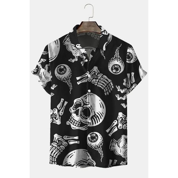 Camisa Hawaiana Para Hombre Calavera Rosa ImpresióN 3D Camisa De Playa Manga Corta Botones Casual Camisas De Calaveras Para Hombre Top XL-image