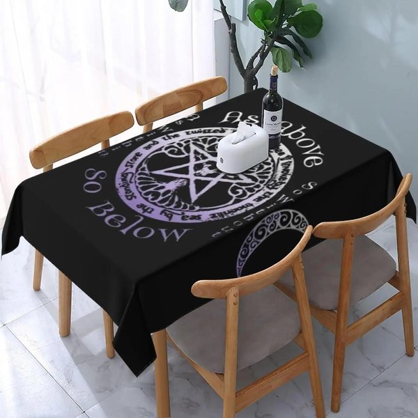 WiccańSka PogańSka WiedźMa KsiężYc Pentagram ProstokąTny Obrus Dekoracja Imprezy ŚWiąTecznej Zmywalny Czarny Geometryczny Obrus Na Stół 100X145Cm-image