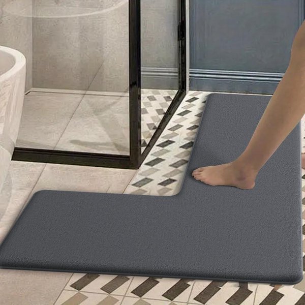 Jednokolorowa Mata Pod Prysznic L-KształTna ChłOnna Mata Pod Stopy Flanelowa łAzienkowa AntypośLizgowa Mata PodłOgowa Mata Drzwiowa Do Toalety 150X80X45Cm-image
