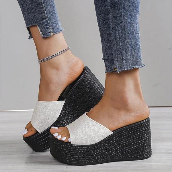 Damskie Platformy Kapcie PlażOwe Wysokie Obcasy SandałY Na Koturnie Letnie Buty Nowe Buty Damskie Grube Slajdy Seksowne CzółEnka Fad Klapki 37 Brown-image