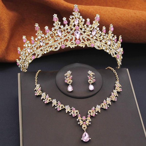 WspaniałY Zestaw BiżUterii ŚLubnej Korona Dla Kobiet Tiary Urodzinowe Suknia ŚLubna Korony I Naszyjnik Choker Kolczyki Zestaw Akcesoria Beige-image