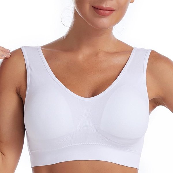 Seksowny Biustonosz Damski Plus Rozmiar Bezszwowy OddychająCy Biustonosz Bez Fiszbin Bielizna Bralette Wygodny Aktywny Usztywniany Biustonosz KróTki Top L BiałY-image