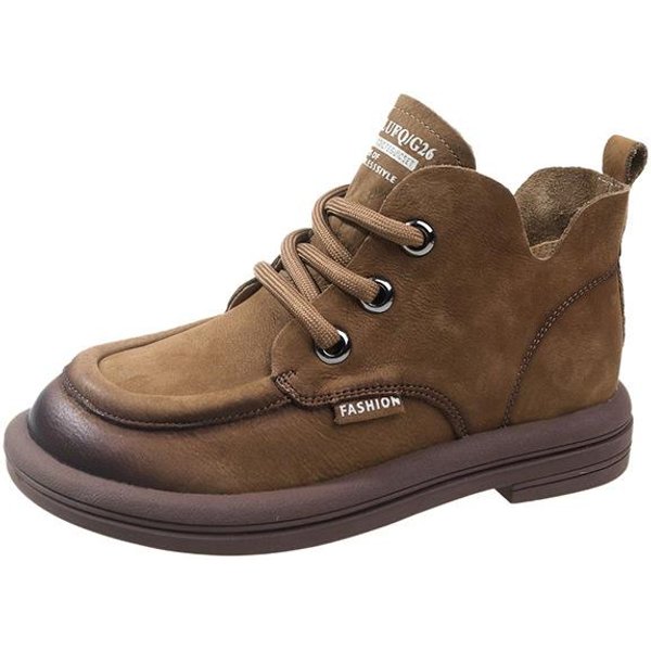 Damskie Botki Sznurowane Jesienne RęCznie Robione Retro OkrąGłY Nosek KróTkie Botki Casual MięKka Podeszwa AntypośLizgowe Wygodne Damskie Buty 35 Brown-image