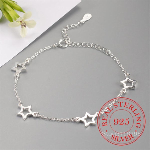 Pulseras Y Brazalete De Cadena Ajustable De Plata De Ley 925 Con Dije De Estrella Para Mujer Regalo De Boda Prevenir Alergia JoyeríA Femme Gray-image