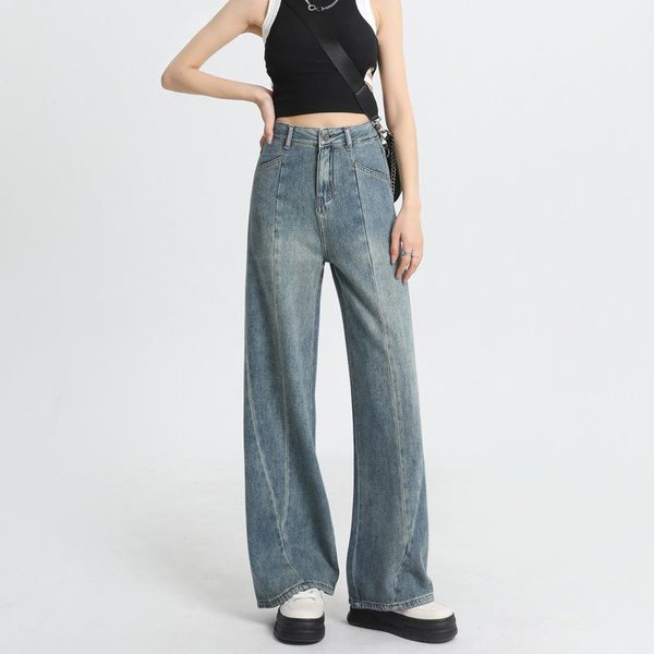 Jeans De Pierna Ancha Para Mujer En OtoñO E Invierno ArtesaníA Pesada Americana Vaquero Jeans De Pierna Ancha Para Mujer En OtoñO E Invierno 2XL Gray-image