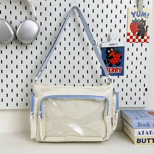 Nowa Urocza Torba Na Ramię Ita Lolita Dziewczyna Przezroczysta Komiksowa Torba Tote DużA Pojemność Modna Torba Na Ramię JK DIY Wystawowa Torebka 31X24X9Cm Gray-image