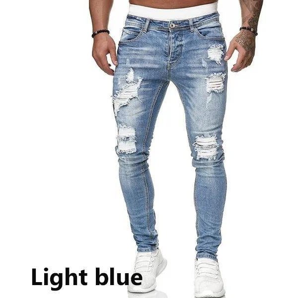 Modne DżInsy MęSkie ObcisłE Spodnie DżInsowe MęSkie Zgrywanie Spodnie Streetwear MęSkie DżInsy Spodnie ObcisłE S Jasny Kolor Niebieski-image