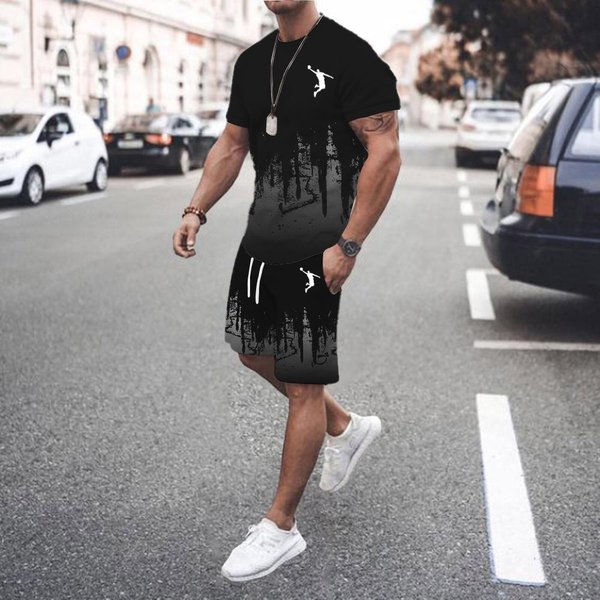 Conjunto Popular De Verano Para Hombre 2024 Camiseta+PantalóN Corto Conjunto Deportivo Para Hombre Estampado Moda Casual Manga Corta Conjunto De Camiseta Conjunto De Jogging Para Hombre M Black-image