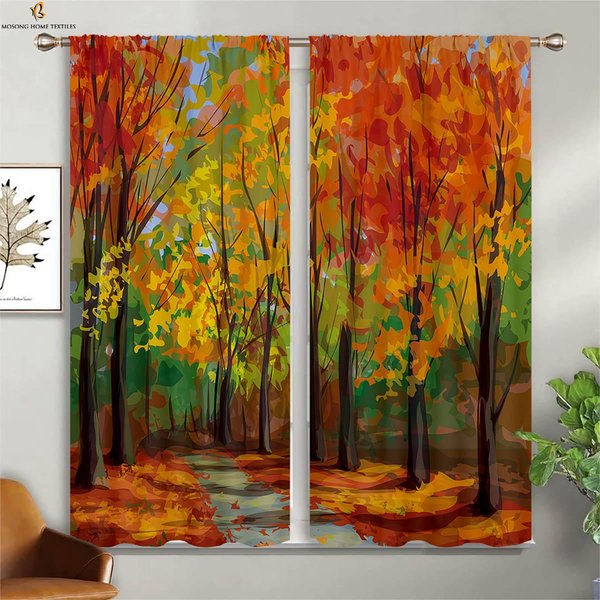 Cortinas Impresas En 3D De Bosque Niebloso Verde Oscuro Adecuadas Para Dormitorio, Sala De Estar, Cocina, Convirtiendo Cortinas Decorativas 2 Piezas W50Xh130(Cm)X2Pcs&Rod Pocket-image