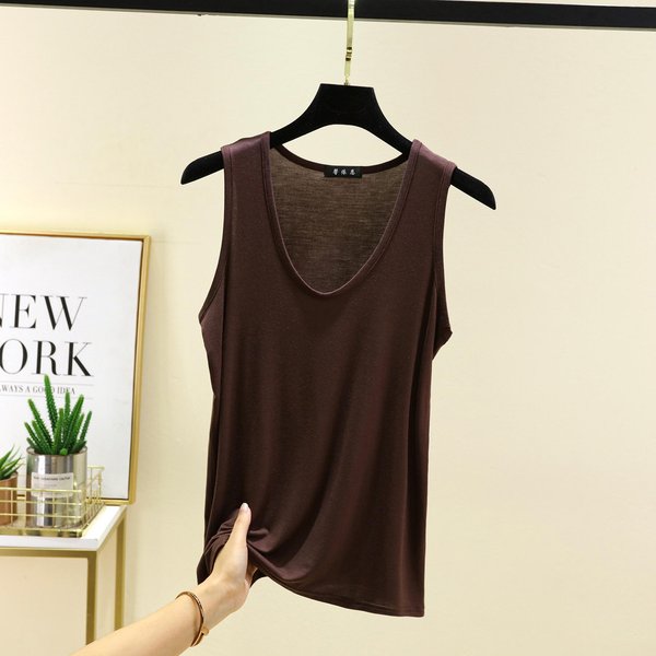 Plus Size L Do 6XL Modal Damskie Topy Bez RęKawóW U-Neck Lato Cienkie Bez RęKawóW Top Z DołEm LuźNe Koszulki Kamizelka Na KażDy Mecz Komfortowa Odzież Domowa L Black-image