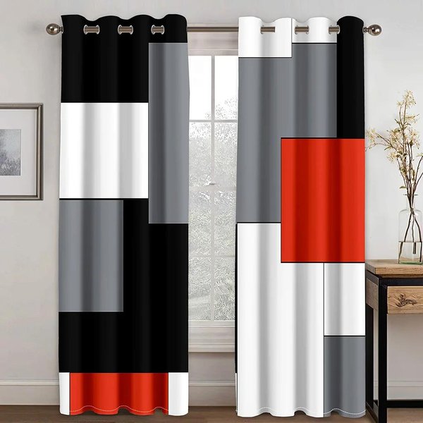 Abstrakcyjne Geometryczne Czerwone Darmowa WysyłKa ZasłOny Okienne ŻAluzje Do Salonu Pokoju Dziecka ŁAzienki Kuchni Drzwi Dekoracja Domu 2Szt. W65X60H(Cm)X2Pcs&Grommet Top-image