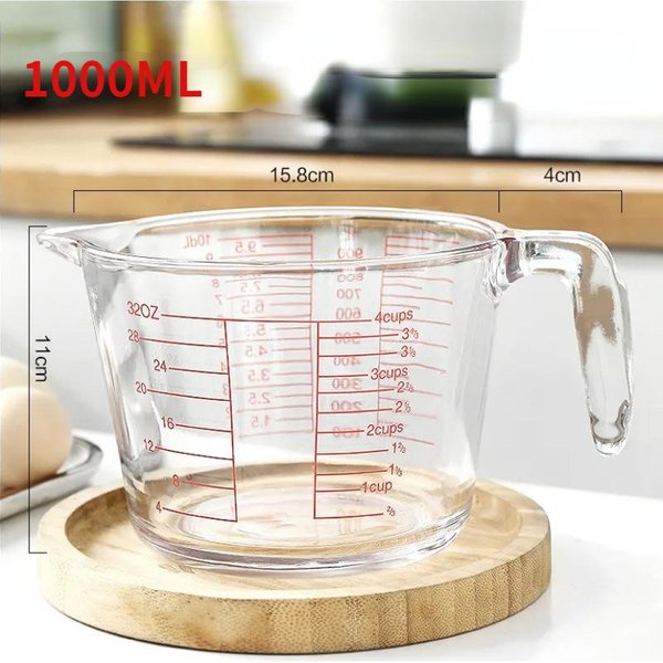 Vaso Medidor De 500/1000 Ml, De Vidrio Transparente Premium, Graduado, Para Leche, Con Pico Vertedor Y Asa, Herramienta De Cocina, Para Hornear, Apto Para Microondas.-image