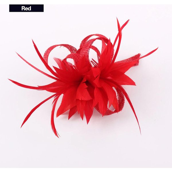 Kobiety Chic Fascinator Kapelusz Broszka Koktajlowa śLubna Chluba KośCielne Nakrycia GłOwy Party Akcesoria Do WłOsóW Z PióR Sinamay Fascynatory Red-image