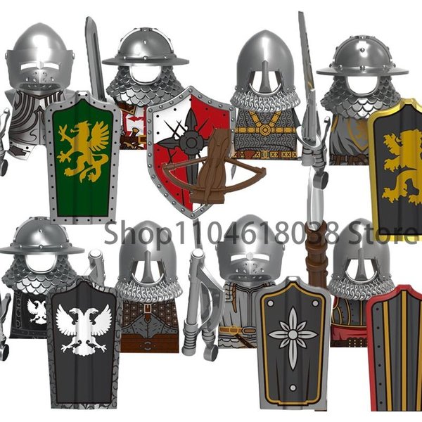 ŚRedniowieczny Zamek ŻOłNierz Figurki Akcji Klocki Imperium Templariusze Lancjer Wojownik Milicja HełM Tarcza Miecz ŁUk Zabawka Prezenty-image