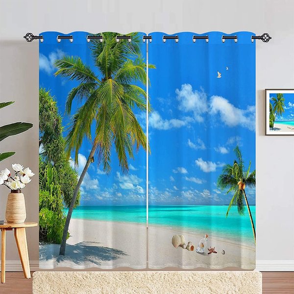 2 Piezas Cortina Estampada Paisaje ArquitectóNico BalcóN Marino Semicubriente Para Sala De Estar Dormitorio BañO DecoracióN Del Hogar Parte Superior Con Ojales 100W130H(Cm)40X51In&Grommet Top-image