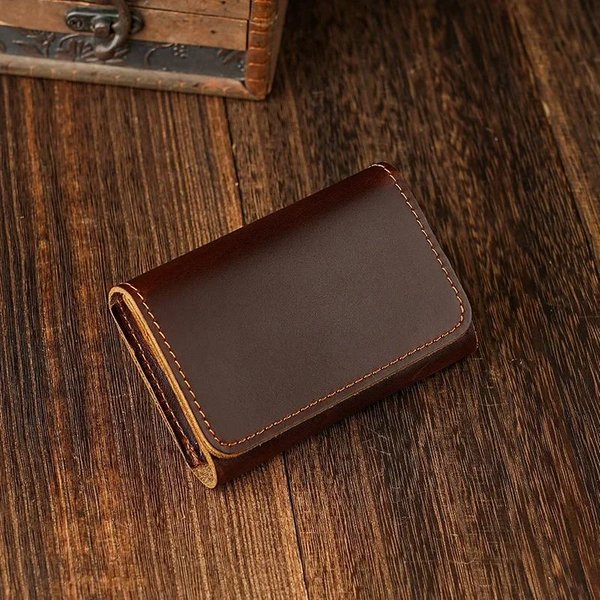 100% Cuero Vintage Tarjetero Hombre Cuero Genuino Tarjetero Billetera PequeñA Bolsa Para Dinero Estuche Para Tarjeta De IdentificacióN Mini Monedero Para Hombre-image