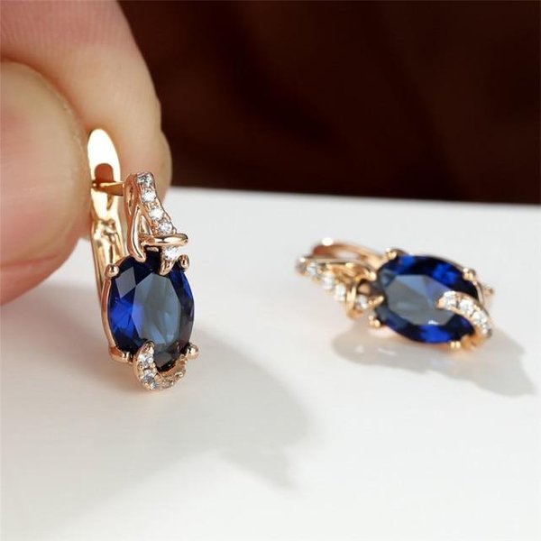 Pendientes De Piedra Ovalada Blanco Azul Rosa Rojo Color Oro Rosa Pendientes De Boda Encanto De Circonita Multicolor Pendientes De Aro De Cristal Para Mujer Azul-image