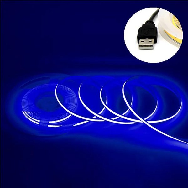 TaśMa COB DC 5V USB 320 Diod Led/M BiałY/Lodowy BłęKit/RóżOwy/żółTy/RóżOwy/Czerwony Elastyczna WstążKa Lina Nocna Lampka Nocna PodśWietlenie TV TaśMa LED 3M Niebieski-image