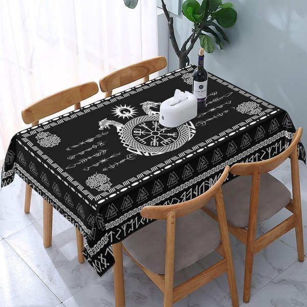 Nordyckie Wikingowskie Mistyczne Symbole ProstokąTny Obrus Dekoracja Zmywalny Tarot OłTarz Kuchenny Stół Jadalny Obrus Dekoracja Imprezy ŚWiąTecznej 100X160Cm-image
