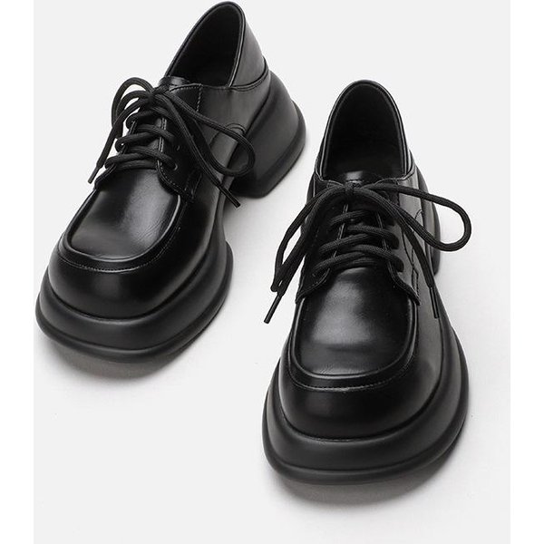 MałE SkóRzane Buty Damskie Nowe Na Grubym Obcasie Czarne Brytyjskie Retro Sznurowane Mokasyny Preppy Style Na Grubej Podeszwie Buty Damskie 38-image