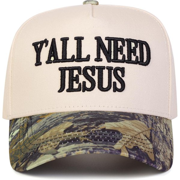 Unisex Czapki Baseballowe Z Haftem 'Y'all Need Jesus' Wiosna Jesień Outdoor Regulowane Codzienne Czapki Czapka PrzeciwsłOneczna Czapka Sportowa Moro-image
