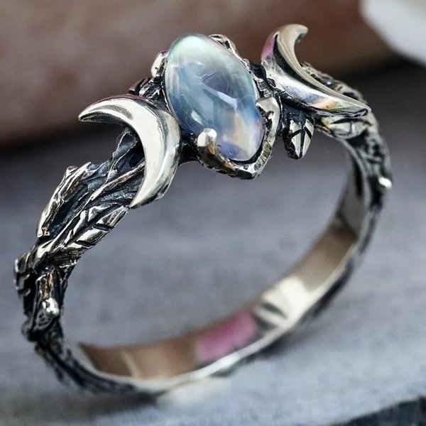 Anillos Vintage Huitan De Luna Marquise Con Piedra ImitacióN ÓPalo Para Mujer Anticolor Exquisito Anillo De Dedo Femenino JoyeríA Retro 9 Gray-image