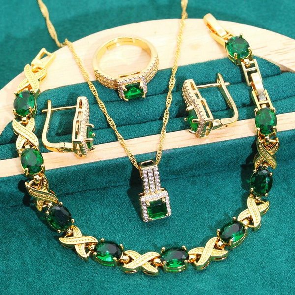 Europa Y Estados Unidos JoyeríA MáS Vendida Pulsera De Circonita AAA Collar Pendientes Anillo Abierto Set De JoyeríA De Oro Blue-image