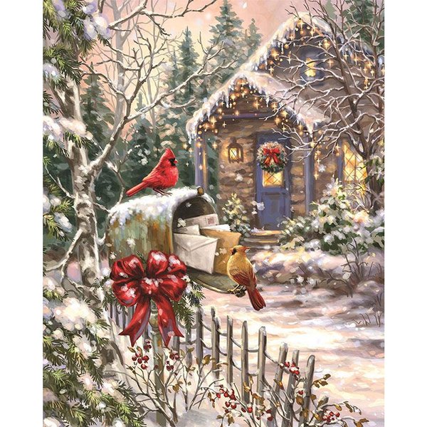 Pintura De Diamantes Invierno Nieve PáJaros Punto De Cruz Bordado De Diamantes Mosaico Diamantes Pegatinas De Pared 20X30CM-image