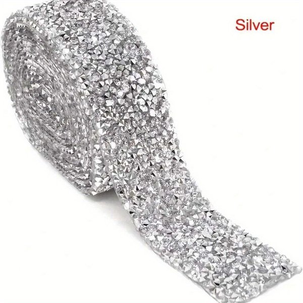 1 Pieza De Cinta De PedreríA De Cristal Brillante, Cinta Adhesiva De PedreríA Autoadhesiva DIY Para Pasteles De Boda, Manualidades De CumpleañOs, Decoraciones 1Pc Plata-image