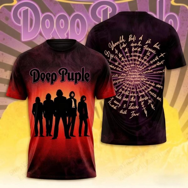 Rock Band Deep Purple Tour Koszulka Z Nadrukiem 3D MęSka Damska Modna Oversize KróTki RęKaw Koszulka Dzieci Hip Hop GóRy Koszulki MęSka Koszulka XXL Brown-image