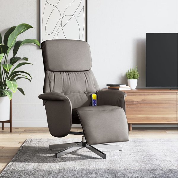 Vidaxl SillóN Reclinable Masajeador Con ReposapiéS, Color Taupe, Tapizado En Tela-image
