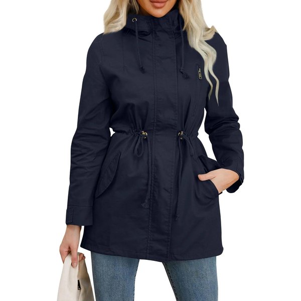 Gabardina Con Capucha Para Mujer Primavera OtoñO Ajustada Chaqueta De Color SóLido Para Uso Diario Exterior Camping Senderismo XL-image