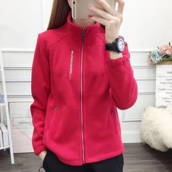 Chaqueta De Forro Polar Para Mujer Primavera OtoñO Forro Polar MáS Terciopelo Engrosado Cuello Alto CáRdigan Deportes Al Aire Libre SuéTer CáLido Top Sudaderas Con Capucha Y Sudaderas Xxxxl Rojo-image