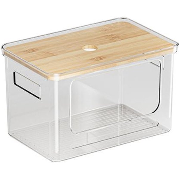 Dispensador De Bolsas De Basura Soporte Apilable Con PláStico Transparente Tapa De Bambú Organizador De Bolsas De Basura A Beige-image