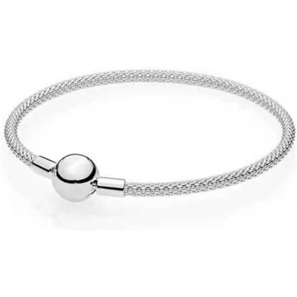 Nowy 925 Sterling Silver Moment Jedwabna Siatka Pleciona Bransoletka Charm Bransoletka Fit Oryginalne Koraliki Charm DIY Making BiżUteria Damska 19Cm White-image