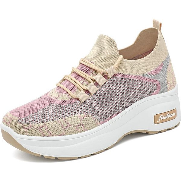 Zapatos Elevadores Primavera Nuevos Elegantes Zapatos De Mujer Suela Gruesa Transpirables Flyknit Zapatos Casuales 41-image