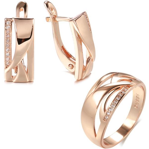 Nuevos Pendientes Cuadrados Colgantes Anillo Conjuntos Oro Rosa Moda Mujer GeometríA Anillo De Zirconia Natural JoyeríA Fina Diaria Boho Conjunto 9 Beige-image