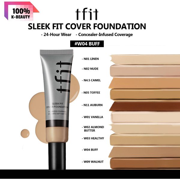 Tfit Base DE Maquillaje Sleek FIT 30G W01-W04/W09, Textura Mate Sedosa, Cobertura Moderada, Efecto De Larga DuracióN, CosméTicos Coreanos, Maquillaje Coreano W01 Vanilla Beige-image