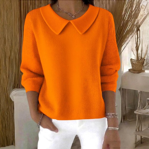 Damski Modny Sweter Dzianinowy Z DłUgim RęKawem, Pulower W Jednolitym Kolorze XL Orange-image