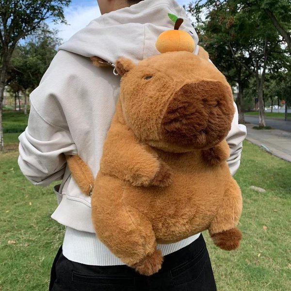 Mochila De Peluche Capibara Kawaii Moda MuñEco De Peluche Colgante De Piel Bolso De Hombro Infantil Mini Mochila Bolsos Regalos Para Novia One Size-image