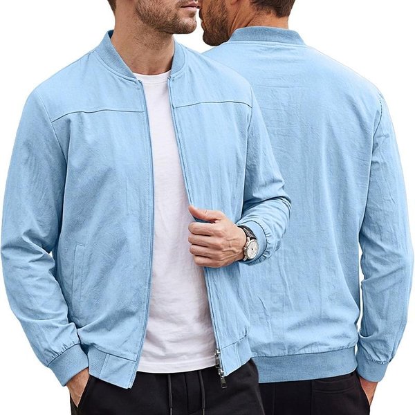 Chaqueta Bomber Ligera Para Hombre Con Cremallera Casual Color SóLido Manga Larga Chaqueta De Vuelo Primavera OtoñO Streetwear Ropa De Abrigo Masculina 2026 M-image