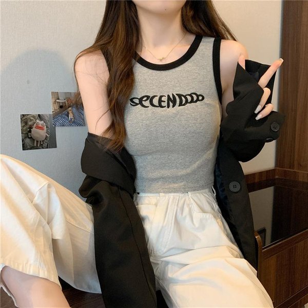 Top Corto De Verano Para Mujer, De Manga Corta, Ajustado, Que Muestra El Ombligo, Estilo Estudiante 2XL Gris-image