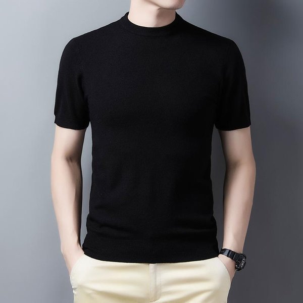 SuéTer De Cuello Medio Para Hombre, Nuevo Estilo Primavera, OtoñO E Invierno, SuéTer Fino De Punto De Manga Corta Para Llevar Debajo, Ropa De Lana Para Hombre 4XL Black-image