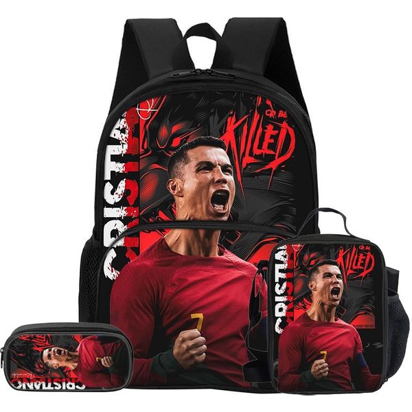 Zestaw 3 Sztuk Z Plecakiem Ronaldo Z Przednią Kieszenią, Torbą Na Lunch Z Izolacją Termiczną, PióRnikiem Cr, Plecakiem Gwiazda PiłKi NożNej-image