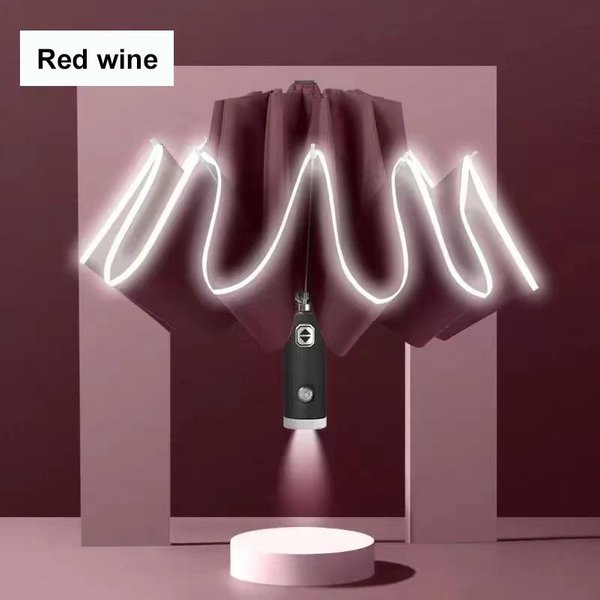 LED Odwracany Automatycznie SkłAdany Parasol DużY Rozmiar Odblaskowy Wiatroodporny Parasol PrzeciwsłOneczny I Przeciwdeszczowy Dla MężCzyzn I Kobiet Gray-image
